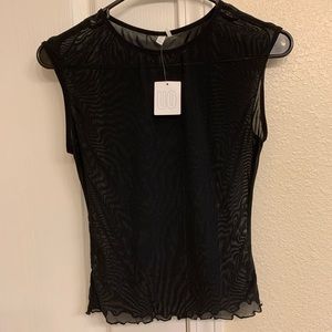Sleeveless sheer black mesh top